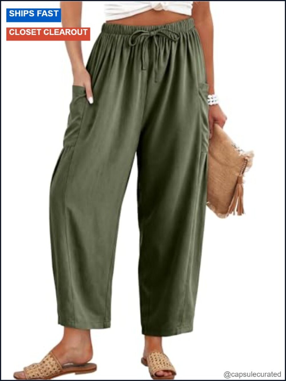 Women's Cotton Linen Wide Leg Palazzo Harem Pants with Pockets Drawstring